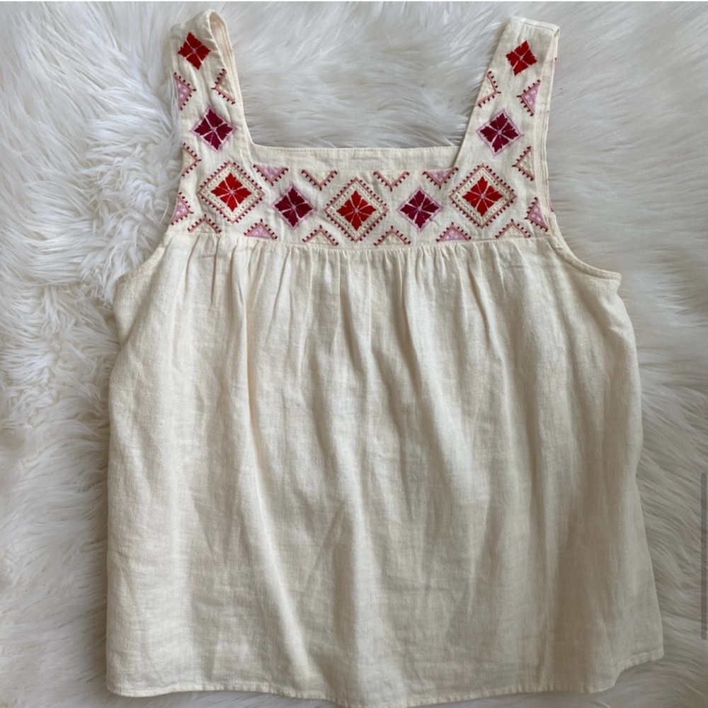 Madewell Embroidered Sleeveless Top - Cream and Red - Picture 12 of 16